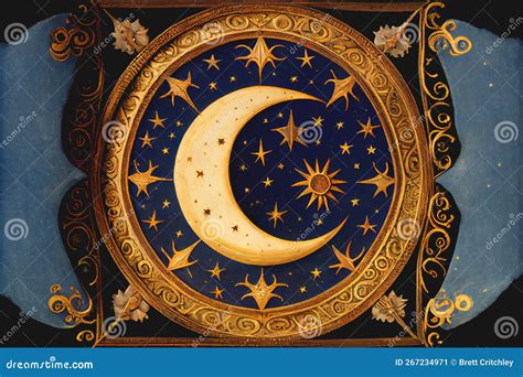 Stars And Moon In Medieval Illumination Style Stock Illustration