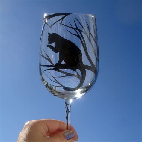 Cat Wine Glass Etsy