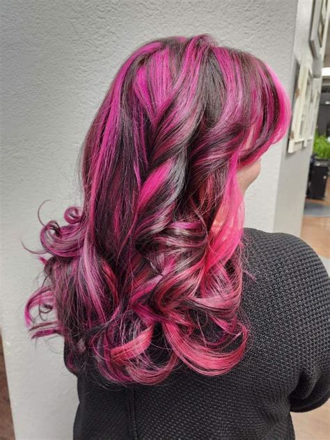 Pink Highlights Over Dark Brown Hair Pink Hair Streaks Dark Pink Hair Magenta Hair