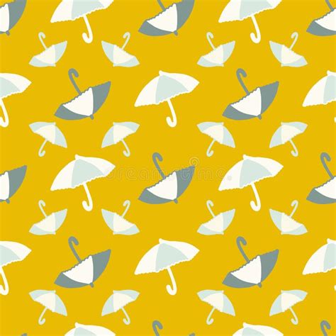 Vector Seamless Pattern With Umbrellas In A Yellow Background Stock