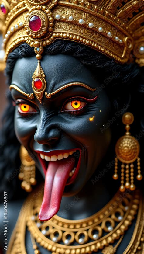 Close-Up of Fierce Goddess Mahakali | Powerful Divine Expression Stock