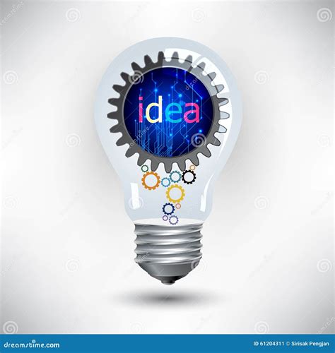 Light Bulb And Gears Mechanism Work For Idea Concept Stock