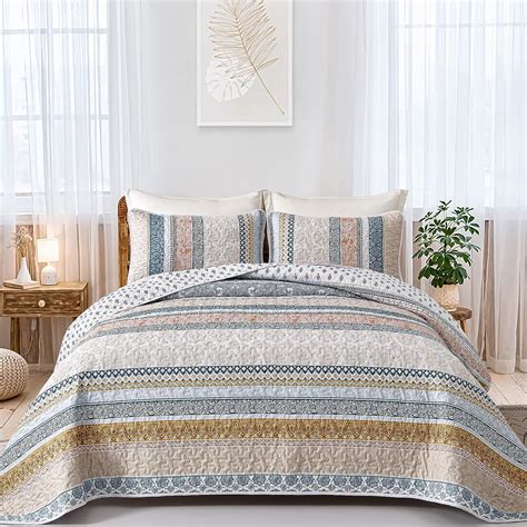 Amazon Wongs Bedding Boho Quilt Set Queen Size Yellow Bohemian