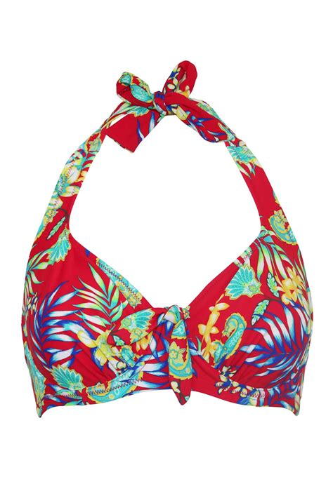 Heatwave Halter Underwired Bikini Top Red Floral Pour Moi