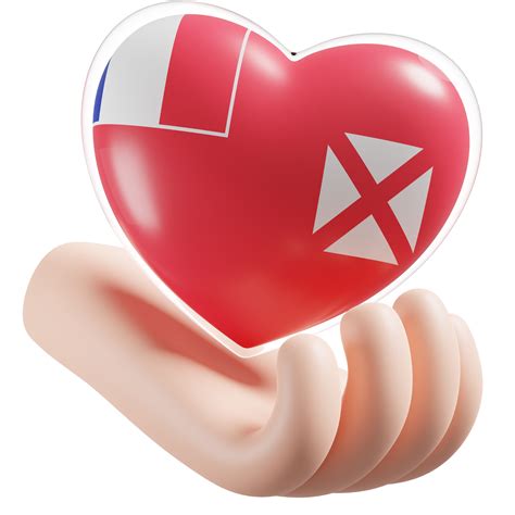 Wallis And Futuna Flag With Heart Hand Care Realistic 3d Textured