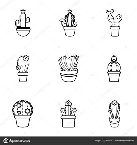 Different Cactus Icons Set Outline Style Stock Vector Image By ©ylivdesign 202471140