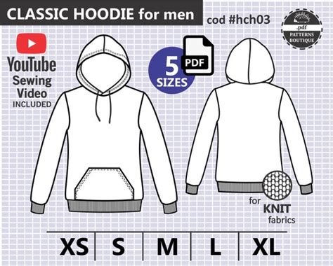 SUDADERA PDF patrón de costura HOMBRE Canguro capucha del Etsy México