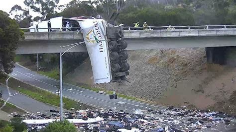 Australian Truck Dangles Off Road Bridge Bbc News