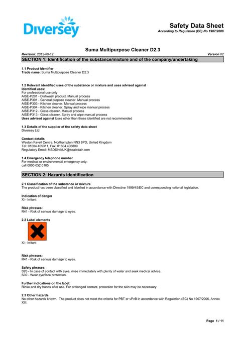 COSHH - Safety data sheet - Futures Supplies & Support Services