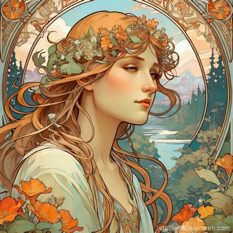 Alphonse Mucha Inspired Landscape Painting Stable Diffusion Online