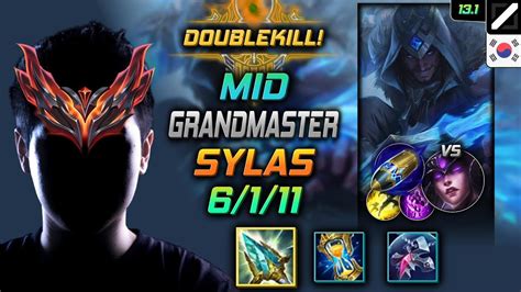 천상계 미드 사일러스 템트리 룬 영겁의 지팡이 선제공격 GrandMaster Sylas Mid vs Syndra 롤 KR