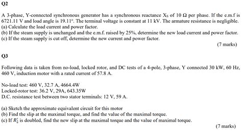 Solved Q2 A 3 Phase Y Connected Synchronous Generator Has A