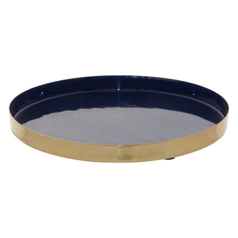 Satin Brass Gold Navy Tray 26cm D Transnatal