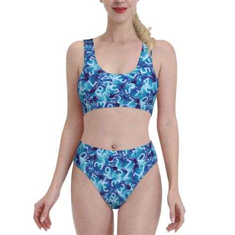 High Waisted Bikini Sets For Women Math Number Dice Print Piece