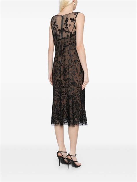 Marchesa Notte Floral Embroidery Midi Dress Black Farfetch