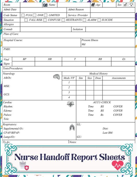 Nurse Handoff Report Sheets Nursing Shift Report Sheets Template