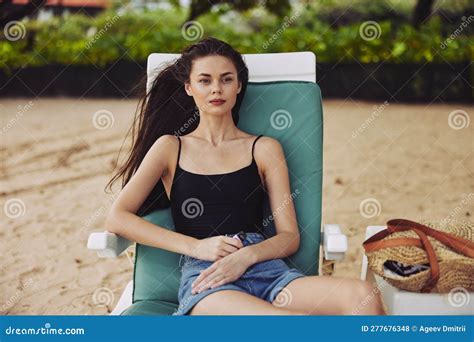 Woman Smiling Beach Sunbed Sand Sea Ocean Lifestyle Lying Resort Summer