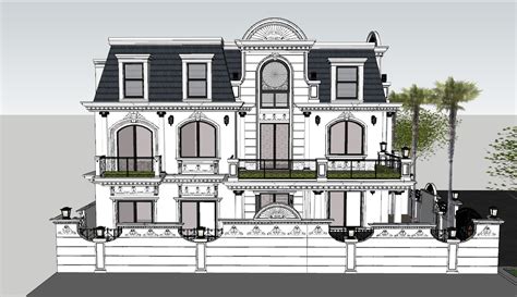 6099 Exterior Classical Villa Scene Sketchup Model By Huy Ho