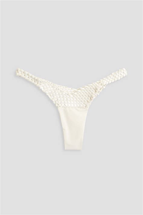 Isa Boulder Weavemix Braided Stretch Satin Bikini Bottoms In Cream Modesens
