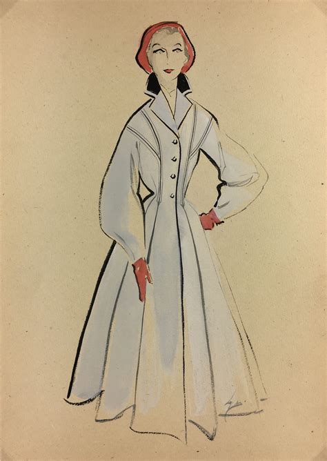 Fashion Original Art Fashion Drawing Hendlin Buenos Aires C1940