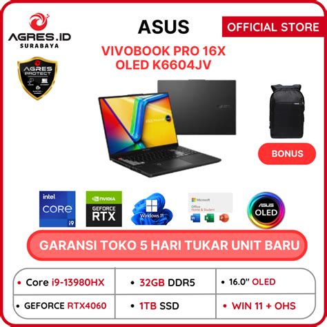 Jual ASUS Vivobook Pro 16X Oled K6604JV Core I9 13980HX RTX4060 RAM