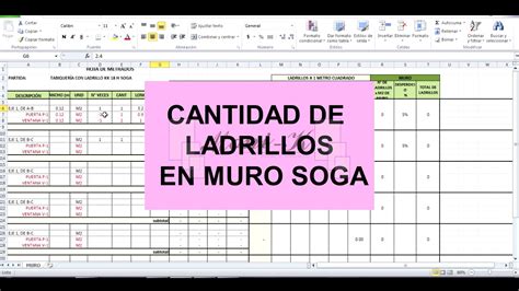 Formato En Excel Gratis Cantidad De Ladrillos En Muro Sogacabeza Youtube