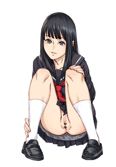 Rule 34 Black Hair Black Serafuku Brown Eyes Censored Female Female Kbrg Long Hair No Panties