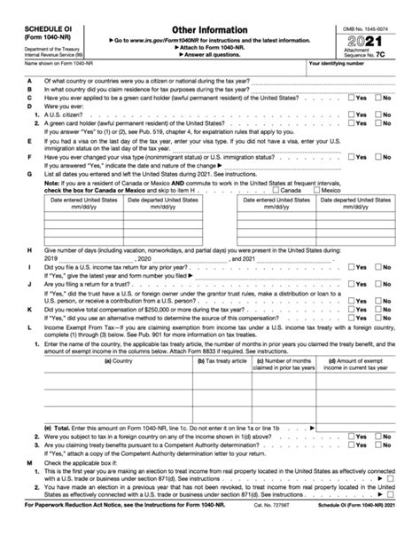 2021 Form IRS 1040 NR Schedule OI Fill Online Printable Fillable