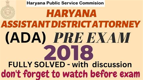 Haryana Ada 2018 Assistant District Attorney 2018 Paper Fully