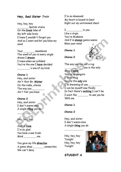 Hey Soul Sister - ESL worksheet by LailaCorrea