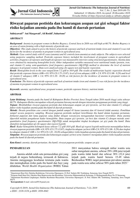 PDF Riwayat Paparan Pestisida Dan Kekurangan Asupan Zat Gizi Sebagai