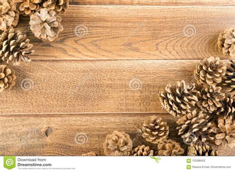 Pinecones Background Or Pine Cones Texture On Wood Stock Photo Image