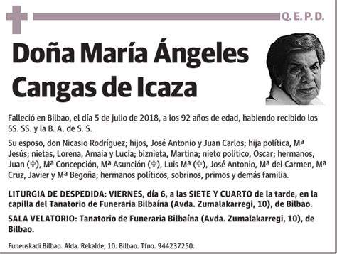 Mar A Ngeles Cangas De Icaza Esquela El Correo