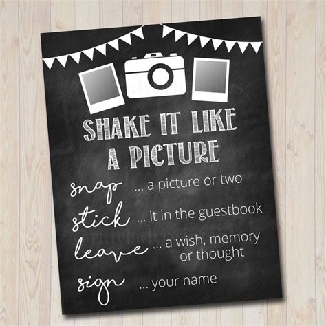 Photo Guestbook Sign Printable Sign Shake It Like A Polaroid Picture