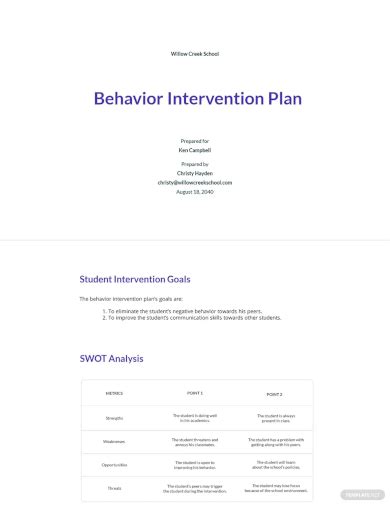 Behavior Intervention Plan 20 Examples Format Word Google Docs