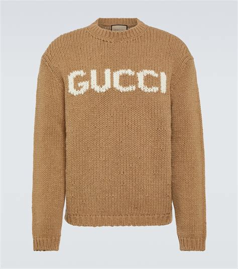 Gucci Logo Intarsia Wool Sweater Beige Editorialist