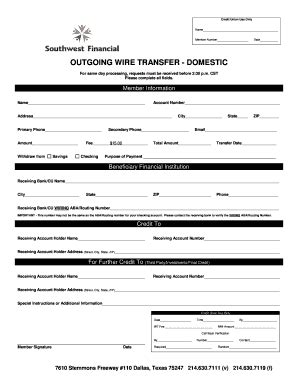 Fillable Online Outgoing Wire Transfer Form Domestic Fax Email Print