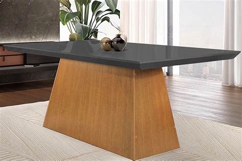 Mesa De Sala Jantar Luna C Tampo Madeirado Vidro Curvo 180x90cm