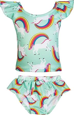 KABETY KABETY Mädchen Regenbogen Einhorn Badeanzug T Stücke Badebekleidung Badeanzug Bikini