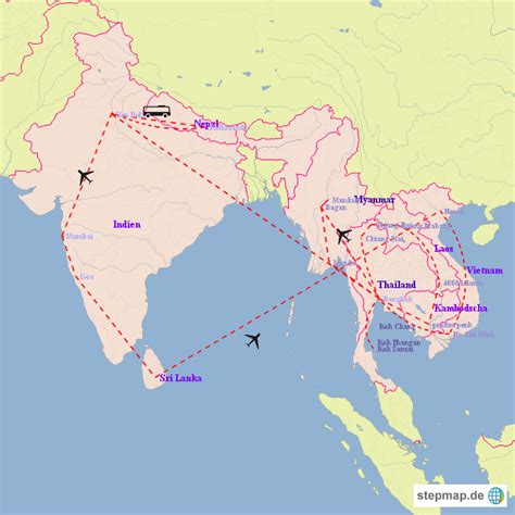 Stepmap Reiseroute Landkarte F R Asien