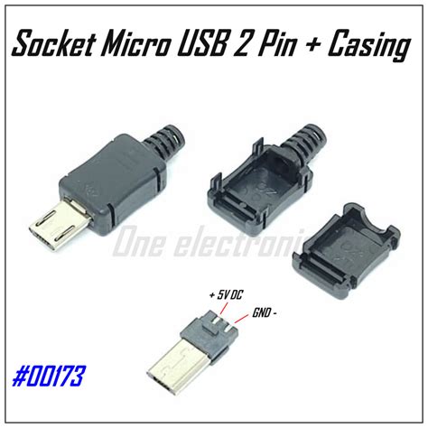 Jual Connector Soket Micro Usb Male Jantan 2 Pin Penutup 5V GND