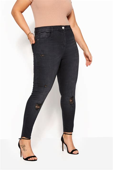 Black Washed Skinny Stretch Ripped AVA Jeans Yours Clothing