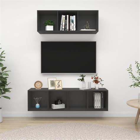 Ensemble De Meuble Hifi Armoire Tv Pcs Gris Ovonni El Gance