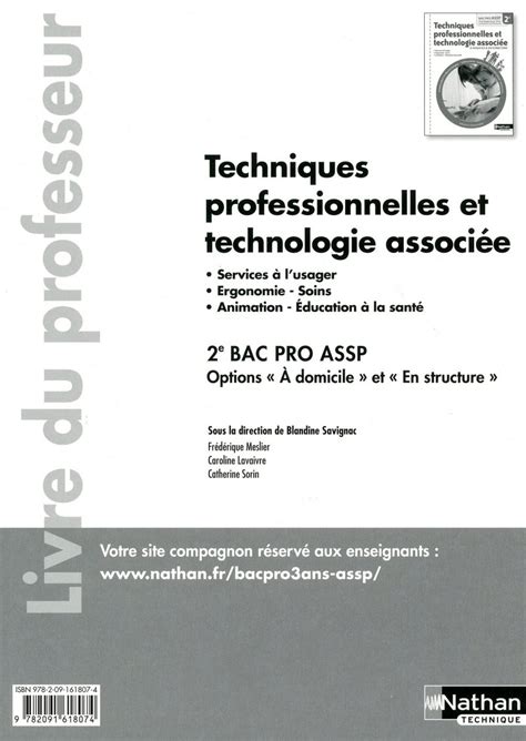 Techniques Professionnelles Et Technologie Associée 2e Bac Pro Assp à