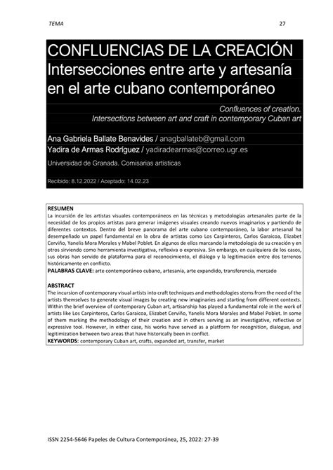 Pdf Confluencias De La Creación Intersecciones Entre Arte Y Artesanía En El Arte Cubano