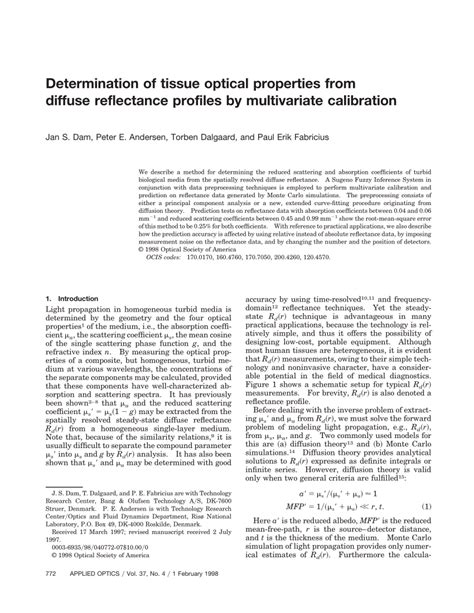 Pdf Determination Of Tissue Optical Properties From Diffuse