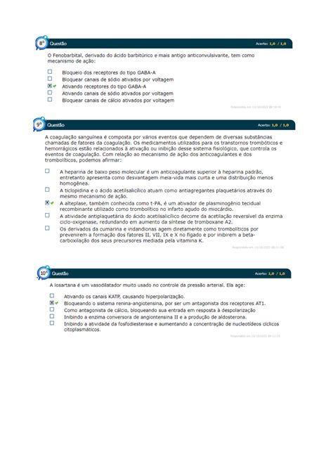 Simulado Farmacologia Dos Sistemas Farmacologia Dos Sistemas