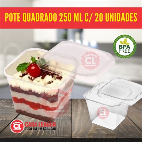 20 POTES Pote QUADRADO Tampa 250 Ml Prafesta Para Bolo No