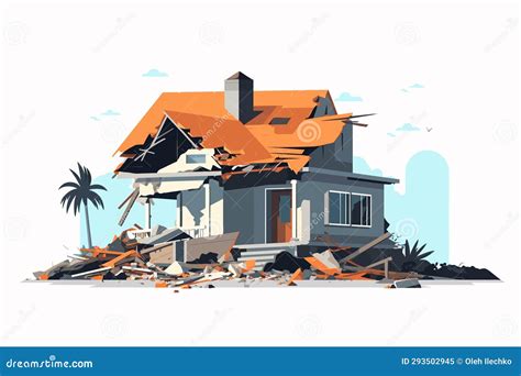 Destroyed Home Demolished Building Vector Flat Isolated Illustration