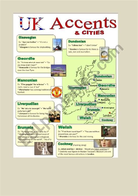 Uk Accents And Cities Esl Worksheet By Daryona